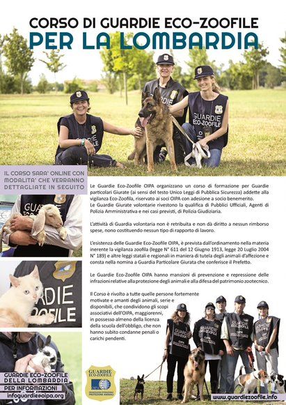 Lombardia. Per difendere gli animali inizia il corso gratuito per diventare Guardie Zoofile Oipa. Lezioni online da Lunedì 8 Novembre.