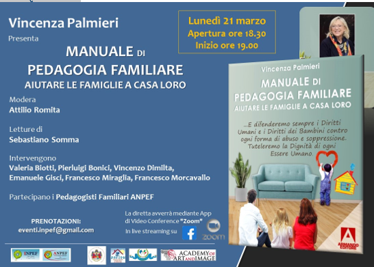 Invito presentazione "Manuale di Pedagogia Familiare" di V. Palmieri- Evento online 21 marzo h. 19.00